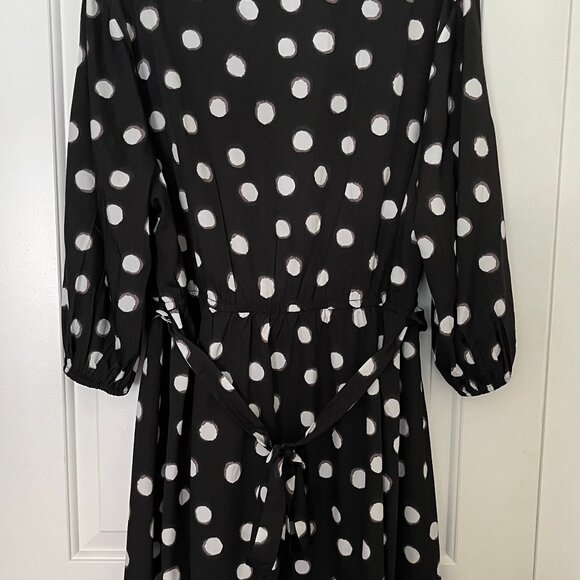 New Look Curve Tie-Waist Faux Wrap Dress 3/4 Sleeve Polka Dot - Picture 4 of 6